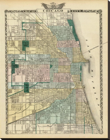 Map Of Chicago City, C.1876 by Warner & Beers Pricing Limited Edition Print image