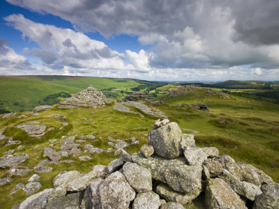 Stone Cairns On The Summit Of Chinkwell Tor, Dartmoor National Park, Devon, England, 2008 by Adam Burton Pricing Limited Edition Print image