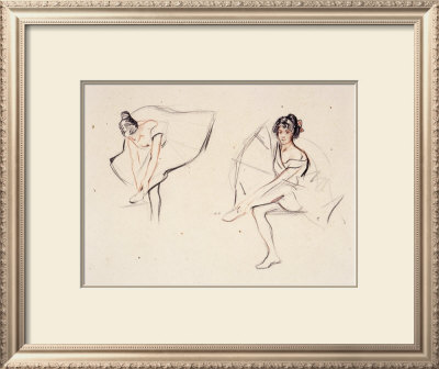 Two Ballerinas, Holding Their Ankles Wearing Ballet Skirts by Isobel Lilian Gloag Pricing Limited Edition Print image