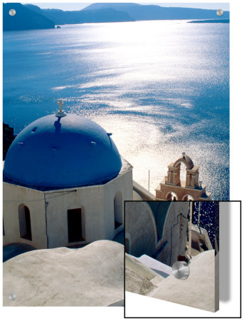 Overhead Of Orthodox Church With Ocean Beyond, Oia, Greece by John Elk Iii Pricing Limited Edition Print image