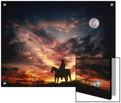 Silhouette Of Cowboy On Horse, Az by Mick Roessler Pricing Limited Edition Print image