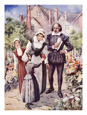 William Shakespeare, With His Wife And Two Daughters, In Garden At New Place, Stratford-Upon-Avon by Dudley C. Tennant Pricing Limited Edition Print image