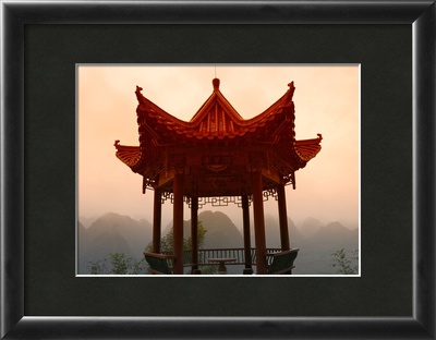 Pavilion Overlooking Karst Hills In Mist by Keren Su Pricing Limited Edition Print image
