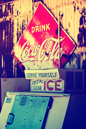 Panneau Publicitaire Coca Cola Dans Une Ancienne Station Essence Sur La Route 66 by Philippe Hugonnard Pricing Limited Edition Print image