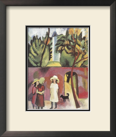 Three Girls With A Dog In Front Of The Garden Gate, 1913 by Auguste Macke Pricing Limited Edition Print image