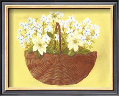 White And Blue Flowers In Wicker Basket by Cuca Garcia Pricing Limited Edition Print image