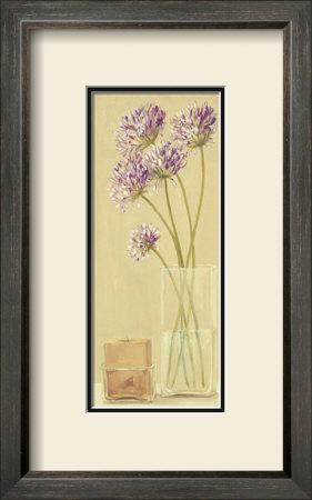Purple Flowers And Candle In Vase by David Col Pricing Limited Edition Print image