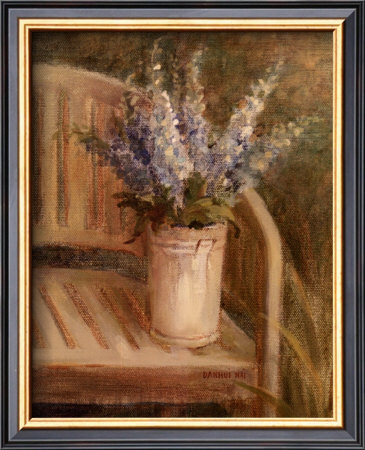 Larkspur Bouquet On Bench by Danhui Nai Pricing Limited Edition Print image