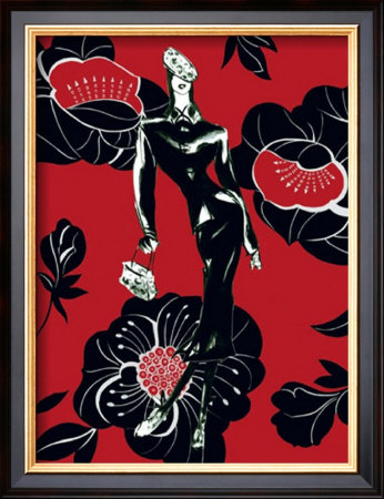 Girl With Red Floral Background by Santiago Poveda Pricing Limited Edition Print image