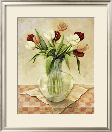 Tulips On Checkered Tablecloth by Ekapon Poungpava Pricing Limited Edition Print image