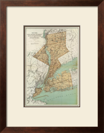 New York: Kings, Queens, Richmond, Rockland, Westchester, Putnam Counties, C.1895 by Joseph Rudolf Bien Pricing Limited Edition Print image