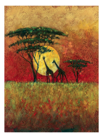 Acacia Sunset Giraffes by Kathleen Keifer Pricing Limited Edition Print image