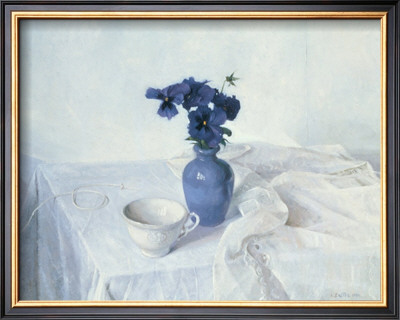 Pansies In A Blue Vase by Arthur Easton Pricing Limited Edition Print image