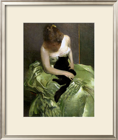 Woman In Green Dress With Black Cat by John White Alexander Pricing Limited Edition Print image