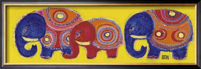 Family Of Elephants In Yellow by Sophie Jourdan Pricing Limited Edition Print image