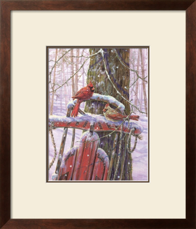 Red Sled With Cardinals by Donna Race Pricing Limited Edition Print image