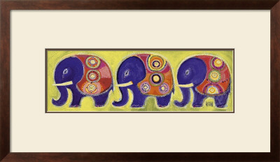 Family Of Elephants In Green by Sophie Jourdan Pricing Limited Edition Print image