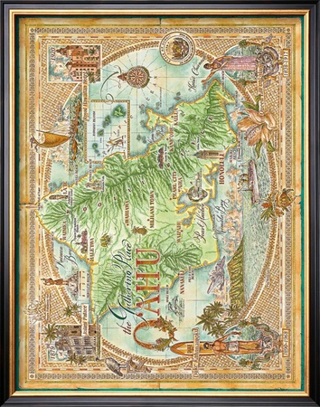 Map Of Oahu, Hawaii by Dave Stevenson Pricing Limited Edition Print image