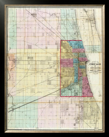 Map Of Chicago And Environs, C.1869 by Rufus Blanchard Pricing Limited Edition Print image