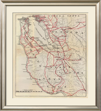 California: San Mateo, Santa Cruz, Santa Clara, Alameda, And Contra Costa Counties, C.1896 by George W. Blum Pricing Limited Edition Print image