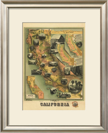 The Unique Map Of California, C.1885 by E. M. Johnstone Pricing Limited Edition Print image