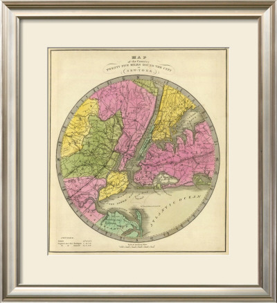 Map Of The Country Twenty Five Miles Round The City Of New York, C.1840 by Jeremiah Greenleaf Pricing Limited Edition Print image
