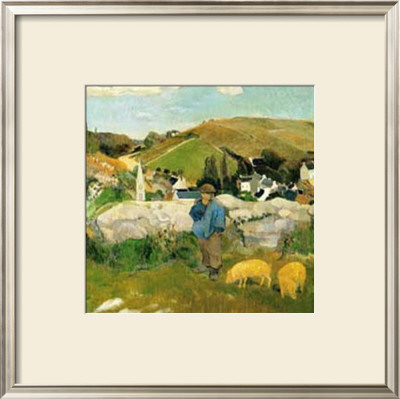 Peasants, Pigs And A Village Under The Clear Sky In Brittany, France by Paul Gauguin Pricing Limited Edition Print image