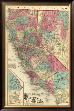 Map Of The States Of California And Nevada, C.1877 by Thos. H. Thompson Pricing Limited Edition Print image