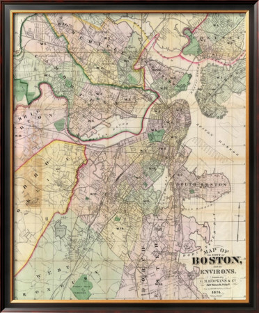 Map Of The City Of Boston And Its Environs, C.1874 by G. M. Hopkins Pricing Limited Edition Print image