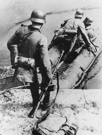 German Infantry Crossing In Tube Boat During World War Ii by Robert Hunt Pricing Limited Edition Print image