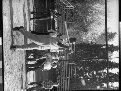 Baseball Great Jackie Robinson Batting Some Impromptu Fly Balls At Brookside Park by J. R. Eyerman Pricing Limited Edition Print image