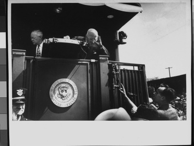 President Harry S. Truman Cupping His Hand Over One Ear To Hear Question From Crowd by Peter Stackpole Pricing Limited Edition Print image