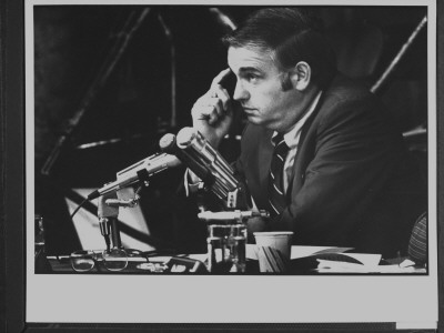 Senator Lowell Weicker Sitting At Table During Break In Watergate Hearings by Gjon Mili Pricing Limited Edition Print image