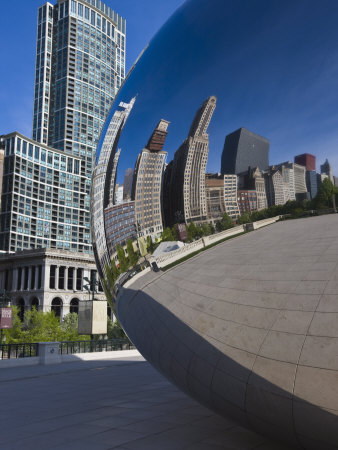 Cloud Gate Sculpture In Millennium Park Reflecting The Skyline, Chicago, Illinois, Usa by Amanda Hall Pricing Limited Edition Print image