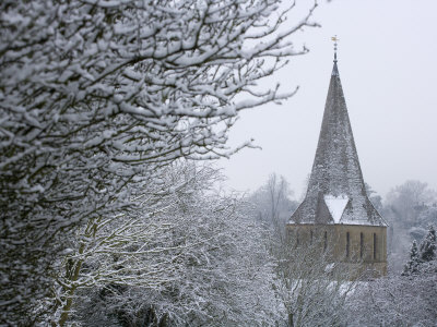 Shere Church In Snow, Often Used As A Film Location, Surrey, England, United Kingdom, Europe by Miller John Pricing Limited Edition Print image