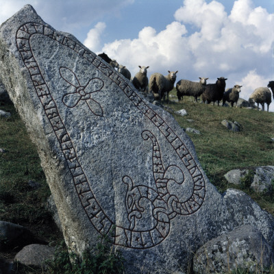 Sheep Behind A Rune Stone by Bosse Kinnas Pricing Limited Edition Print image