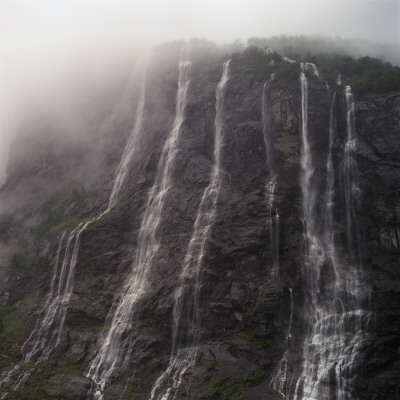 Low Angle View Of A Waterfall, Seven Sister Waterfall, Norway Fjords, Norway by Nina Korhonen Pricing Limited Edition Print image