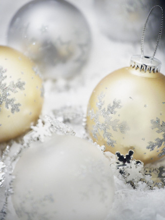 Golden And White Christmas Baubles by Gunnar Svanberg Skulasson Pricing Limited Edition Print image