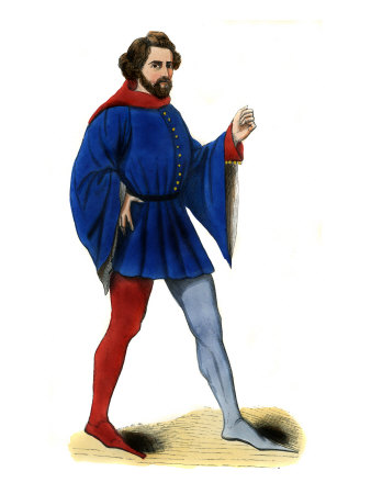 Young Frenchman Costume Of The 14Th Century, Shown Wearing A Blue Belted Soubreveste by Hugh Thomson Pricing Limited Edition Print image