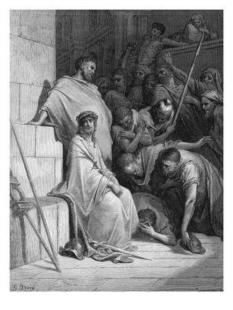 Jesus Is Mocked By Roman Soldiers Before The Crucifixion, Matthew Xxvii 27-31 by Gustave Doré Pricing Limited Edition Print image