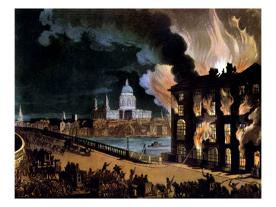 A Fire In London - Across The Bridge From St. Paul 'S Cathedral From The Microcosm Of London, 1808 by Gustave Doré Pricing Limited Edition Print image
