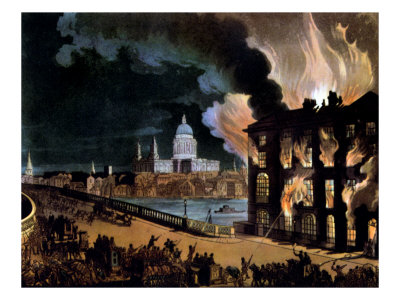 A Fire In London - Across The Bridge From St. Paul 'S Cathedral From The Microcosm Of London, 1808 by Gustave Dore Pricing Limited Edition Print image