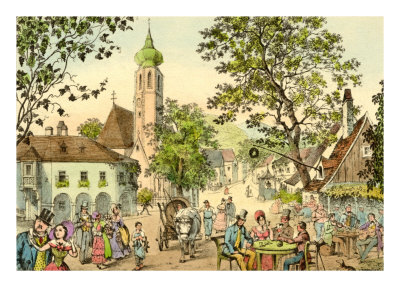 Grinzing, Vienna, Village Scene With Horse And Carts, Early 19Th Century Dress by Gustave Doré Pricing Limited Edition Print image