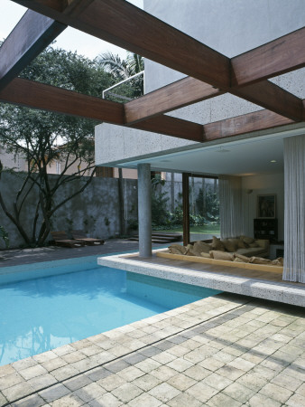 Casa Marrom, Sao Paulo, Exterior With Pool, Architect: Isay Weinfeld by Alan Weintraub Pricing Limited Edition Print image