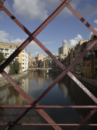 River - Riu Onyar And City Looking Northwards From Iron Bridge - Pont De Ferro, Girona Spain by David Borland Pricing Limited Edition Print image
