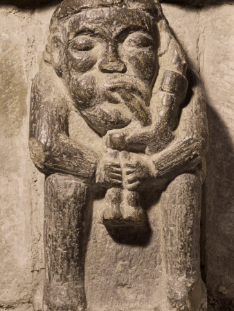 Hexham Abbey, Northumberland, 1170 - 1250, Stone Carving Of A Man Playing Northumbrian Pipes by Joe Cornish Pricing Limited Edition Print image
