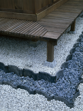 Private House, Ito, Japan, Traditional Japanese - Zen Style, Detail Of Wooden Platform And Gravel by Ian Lambot Pricing Limited Edition Print image