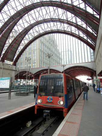 Docklands Light Railway Train At Canary Wharf Station, London by Natalie Tepper Pricing Limited Edition Print image