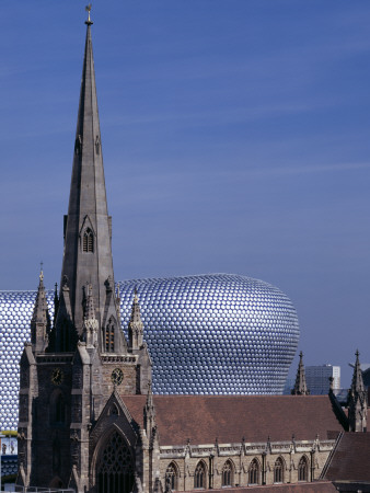 Selfridges, Birmingham (2003) - Exterior With Church In Foreground, Architect: Future Systems by Nicholas Kane Pricing Limited Edition Print image