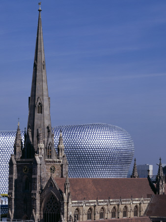 Selfridges, Birmingham (2003) - Exterior With Church In Foreground, Architect: Future Systems by Nicholas Kane Pricing Limited Edition Print image